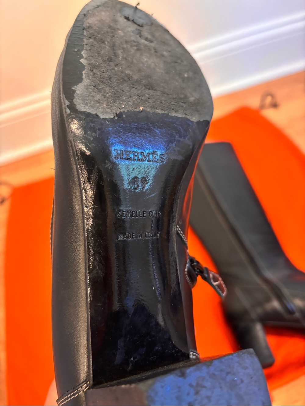 Hermes black leather tall boots with silver colored buckle detail size EU 39 - Picture 13 of 16